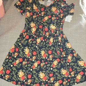 LuLaRoe Orange Yellow Flutter Sleeve V-Neck Skater Dress